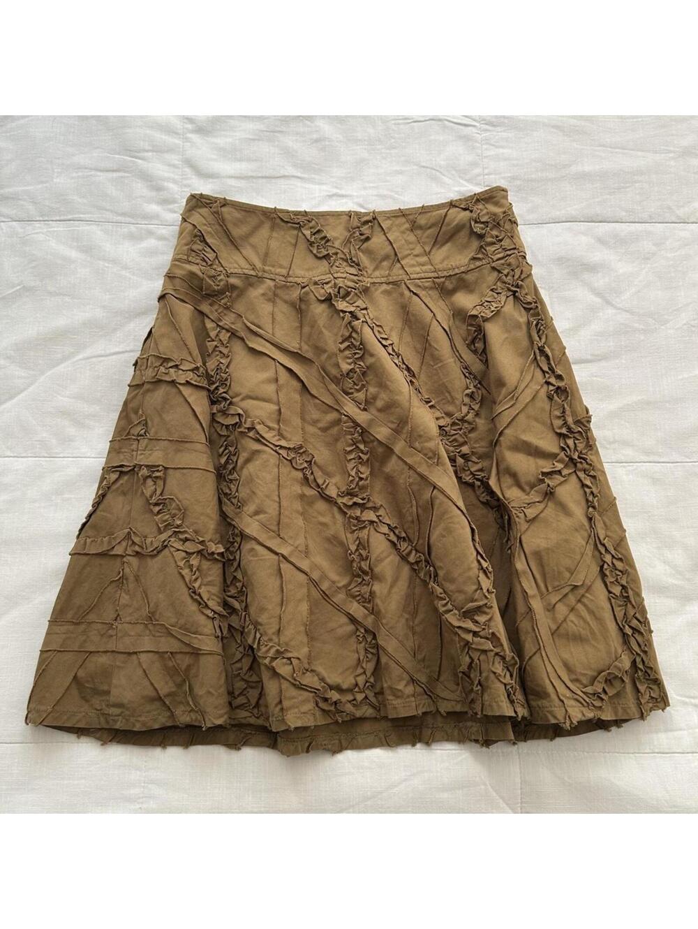 Axes Femme Tan Brown Deconstructed Ruffle Midi Skirt Mori Kei M Japan